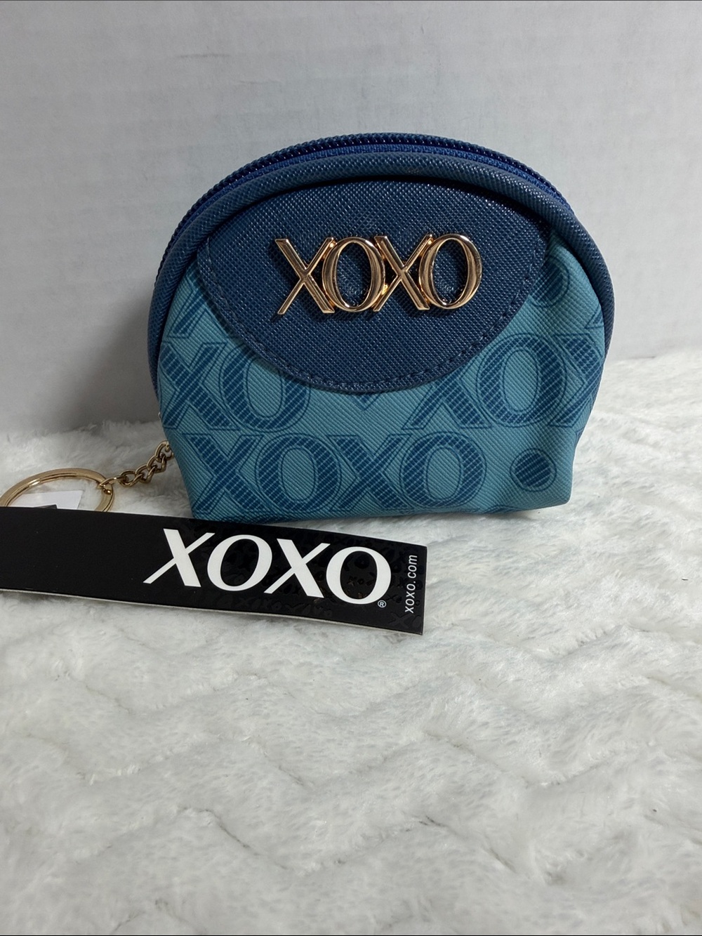 XOXO Two-Tone Blue Logo Coin Pouch with Keyring